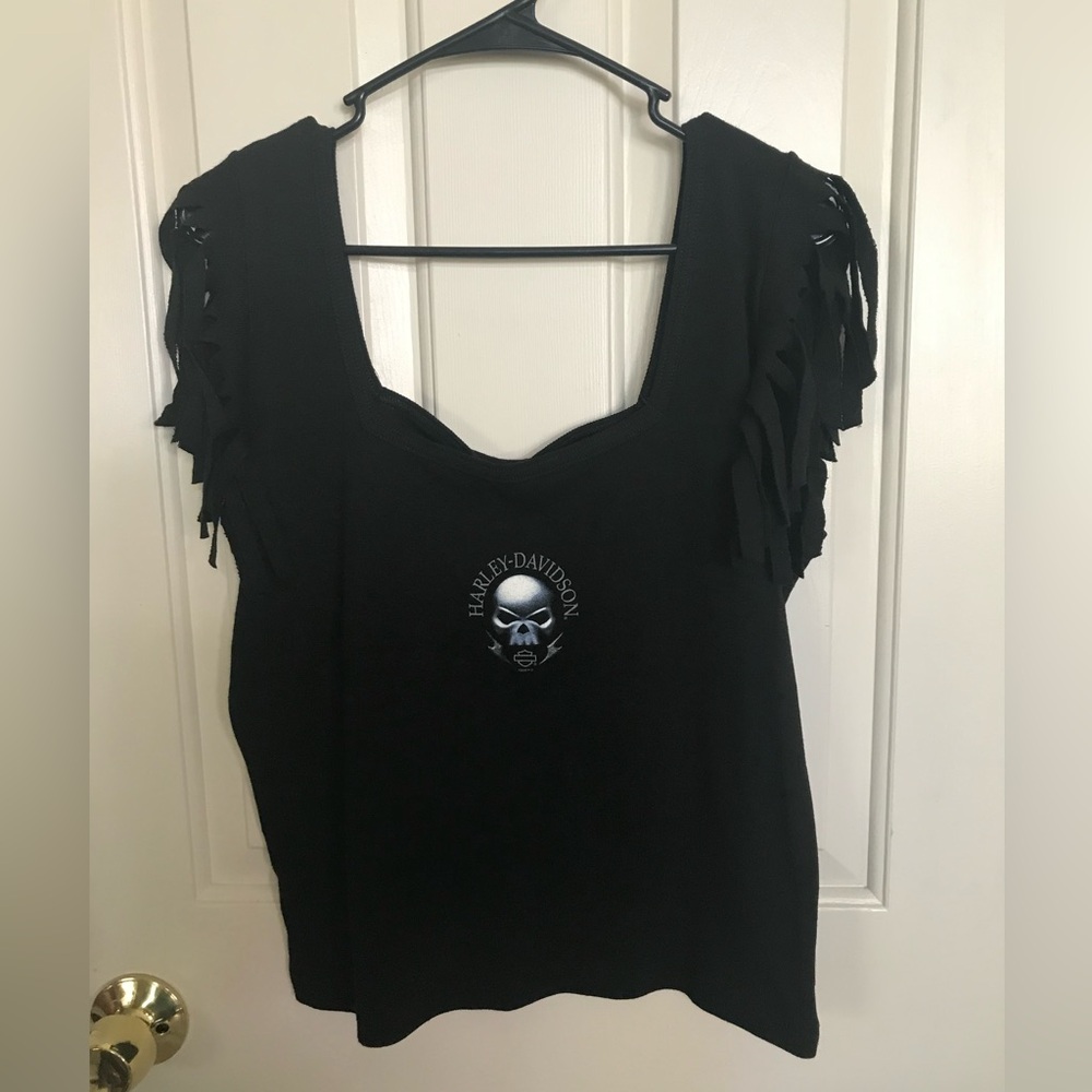 Super Cute Harley Davidson Top with Fringe Sleeves NWT